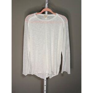 POL White Open-Knit Sleeve Top Whimsy Boho Layering L Coastal Chic Art Girl